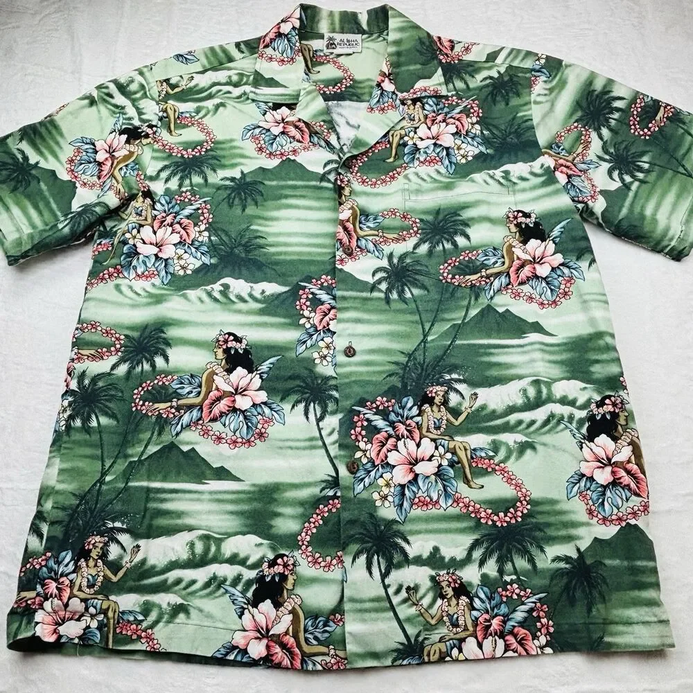 Vintage Aloha Republic Hula Girls Hawaiian Shirt Size Large Made In Hawaii USA - Picture 2 of 14